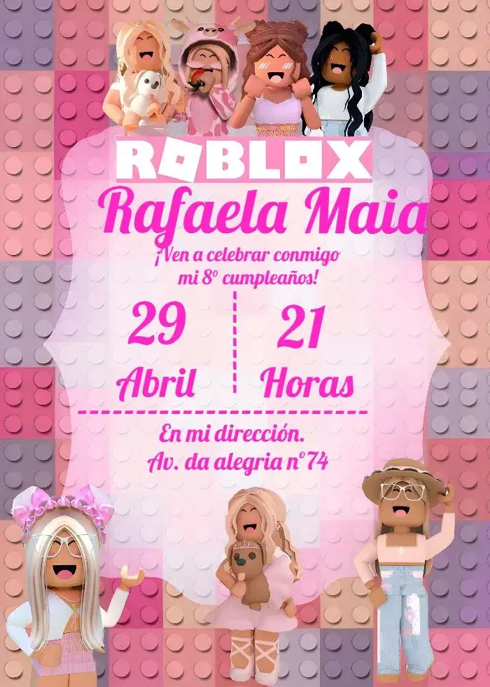 Invitación Roblox Chica Juego – tema Más buscados rosa, jugador, infantil, divertido, moderno, temático