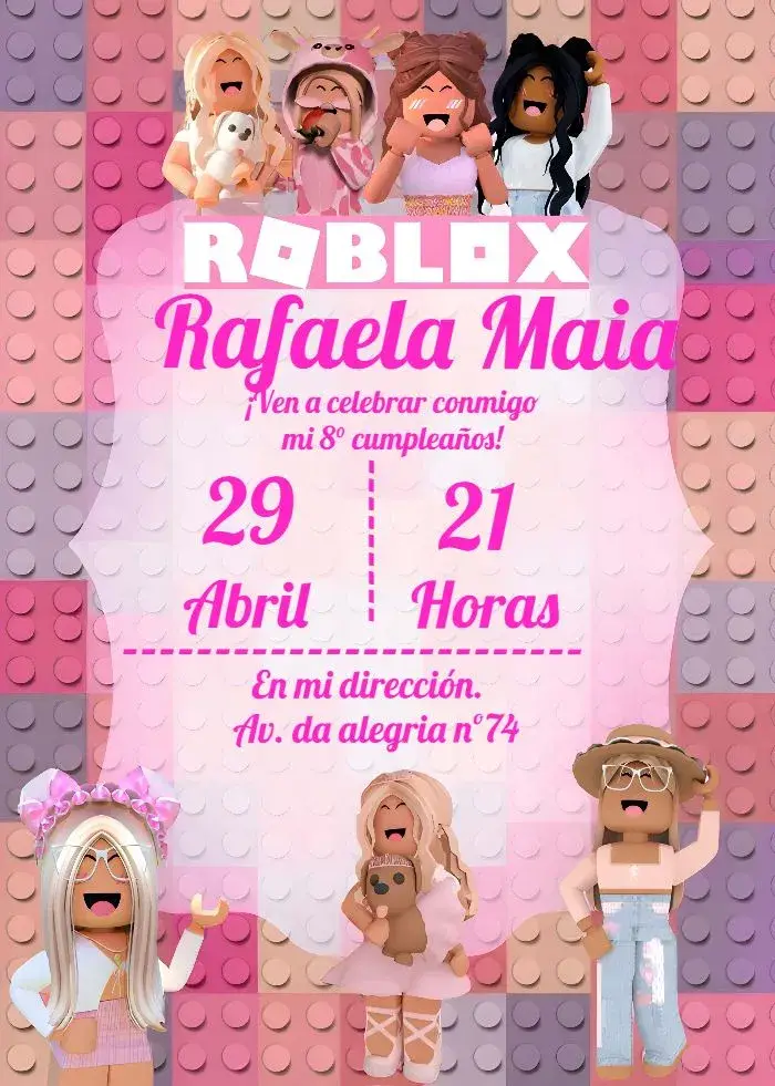 Invitación Roblox Chica Juego editable y personalizable