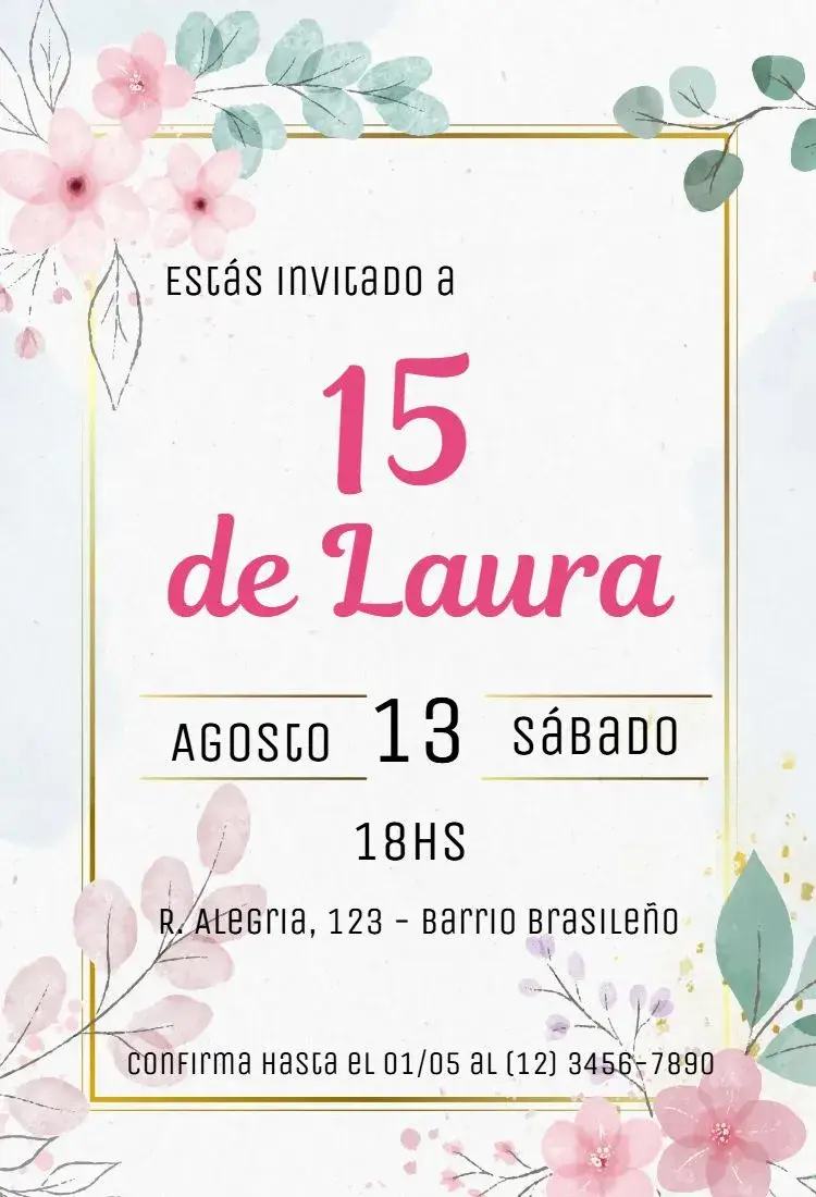 Invitación Quinceañera 15 años floral