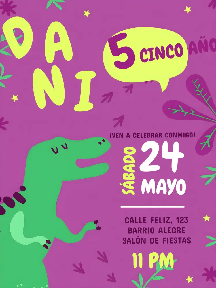 Invitación Dinosaurio – tema Cumpleaños Infantil colorido, divertido, temático, infantil, lúdico, animado