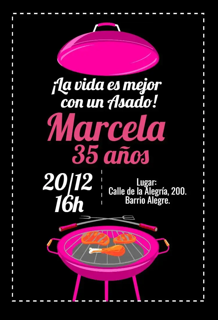 Invitación Cumpleaños Barbacoa Rosa
