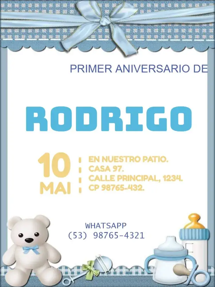 Invitación Para Niño Osito Editar Infantil – tema Cumpleaños Infantil lúdico, azul, infantil, divertido, temático, colorido