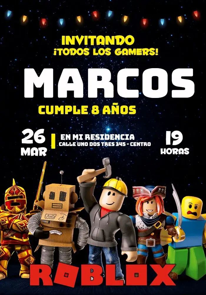 Invitación Roblox Blanco editable y personalizable