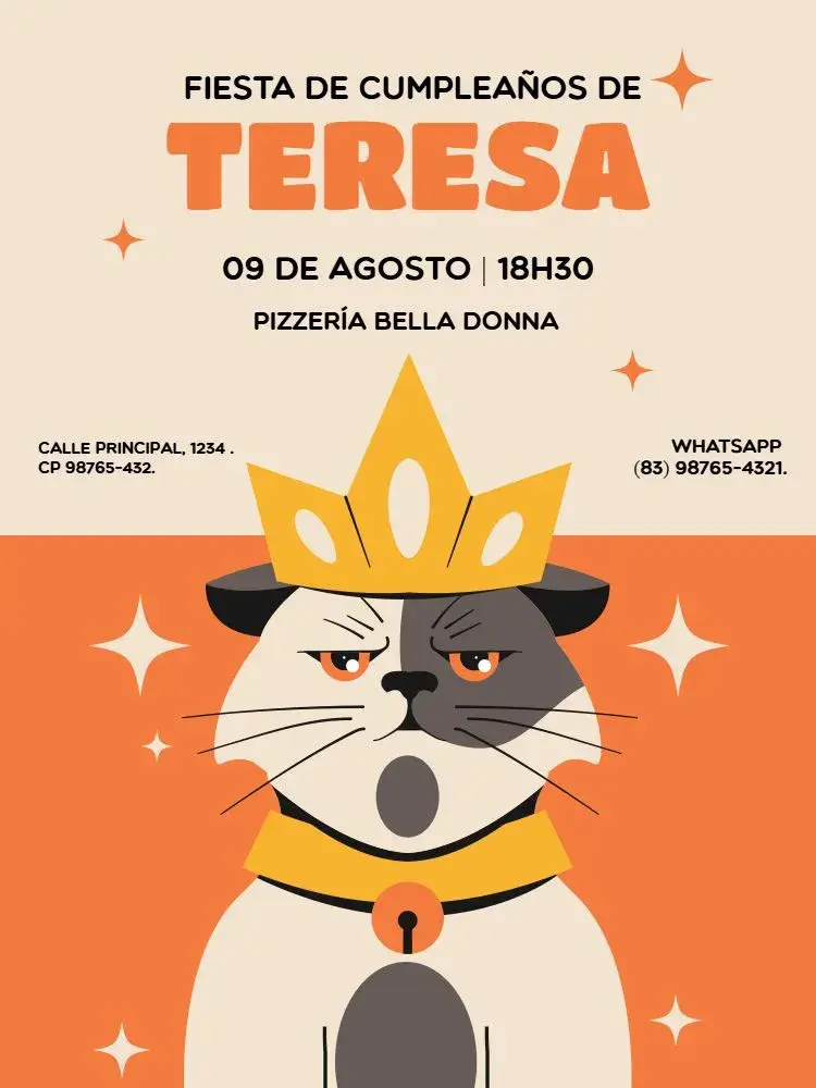 Invitación Gato Naranja Divertido
