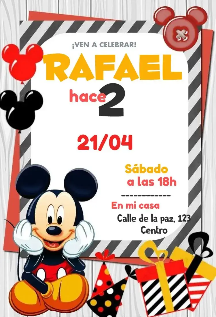 Invitación Mickey Mouse – tema Cumpleaños Infantil Disney, colorido, divertido, infantil, animado, temático