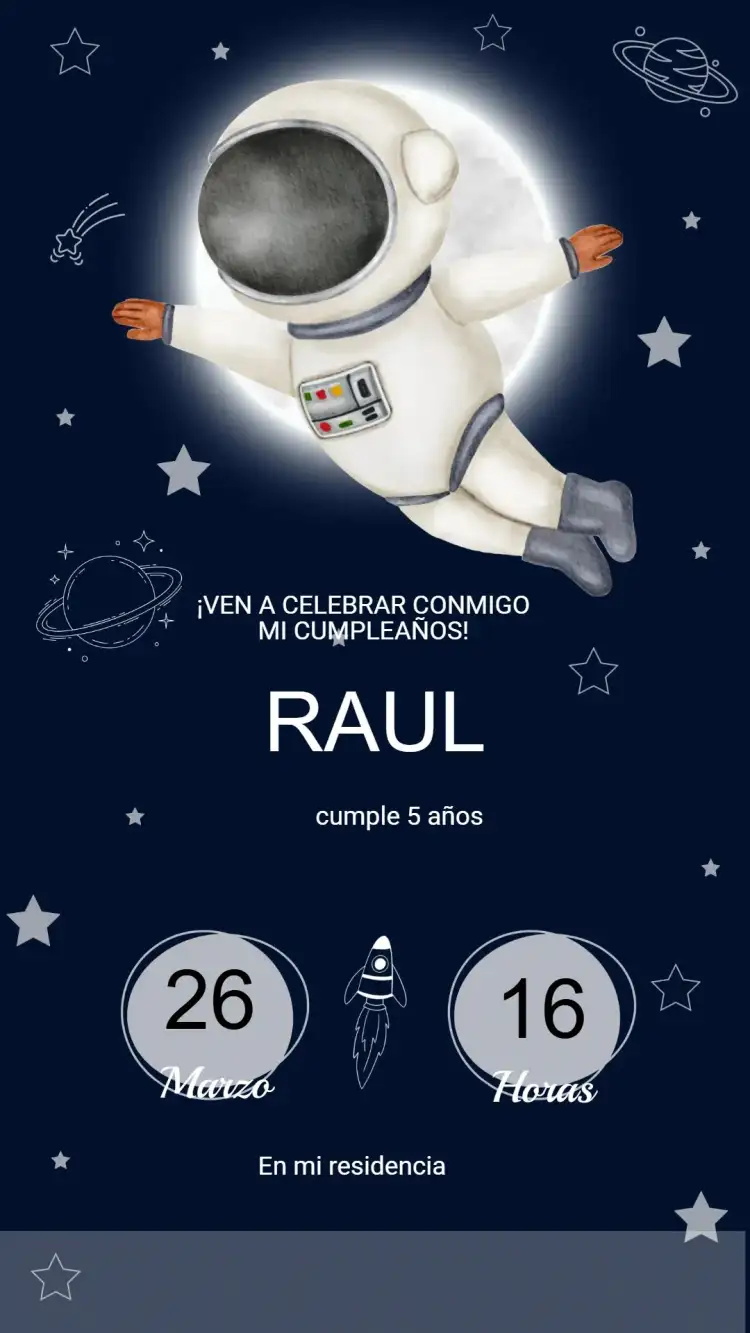 Invitación Digital Cumpleaños Astronauta