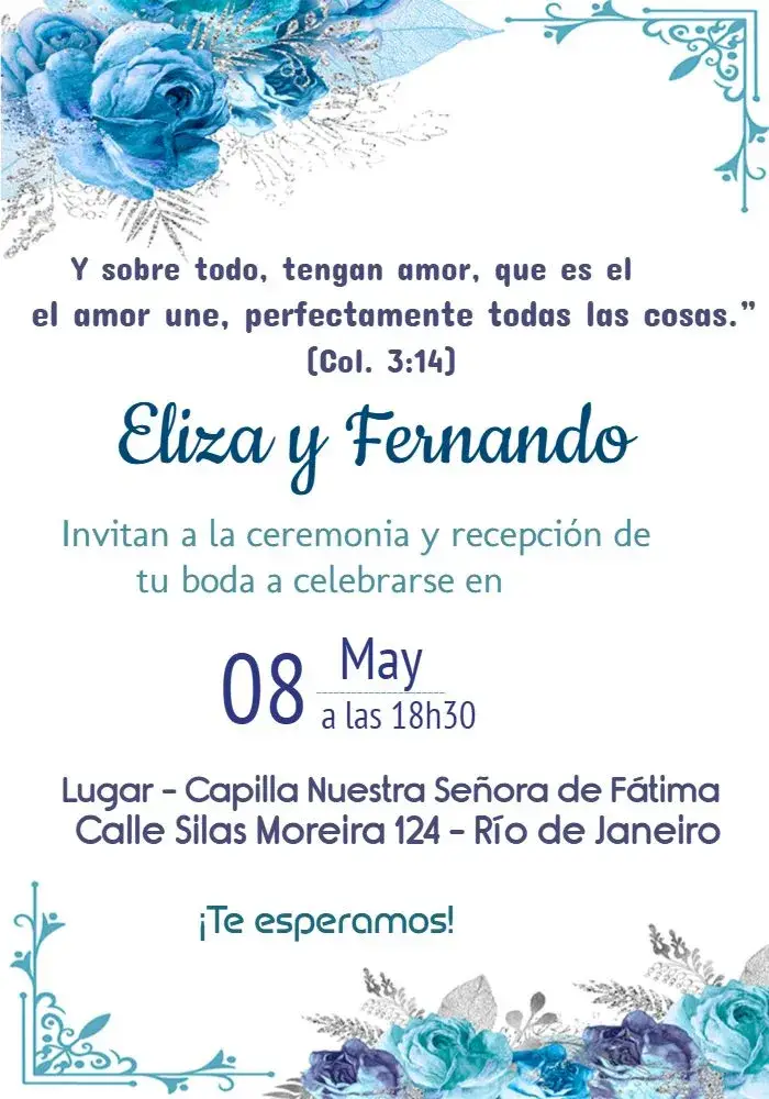 Invitación Boda Floral Novios editable y personalizable