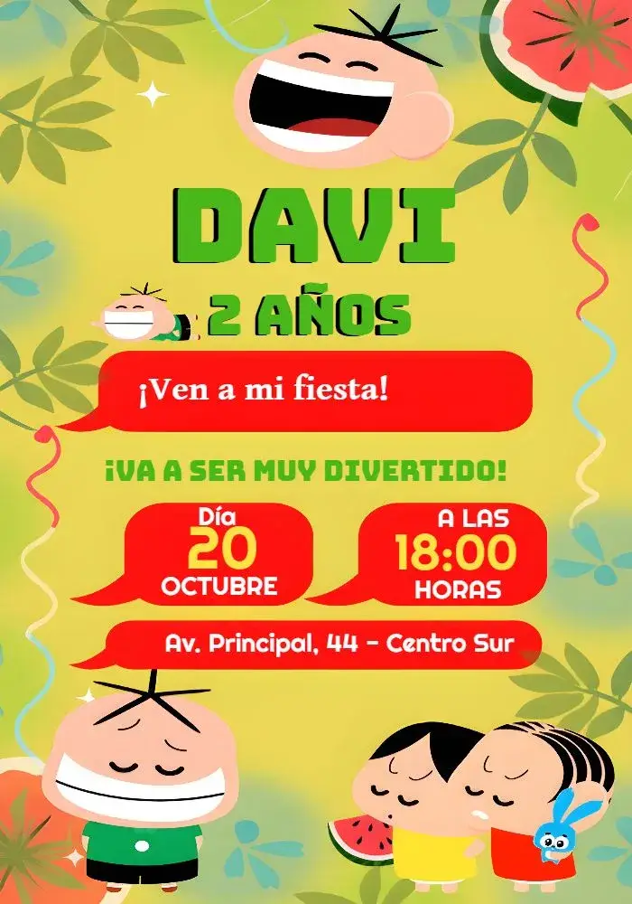 Invitación Cebolinha Turma Da Mônica Naranja editable y personalizable