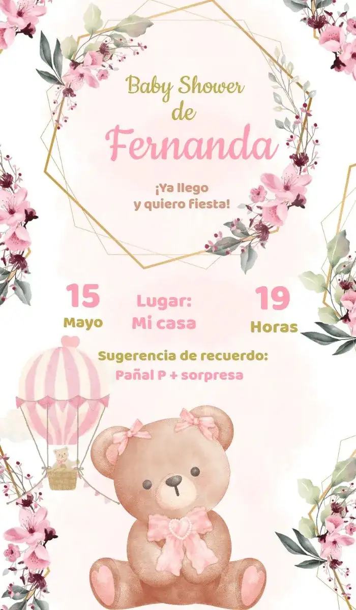 Chá De Pañales Osita Princesa - Rosa Con Dorado Bebé