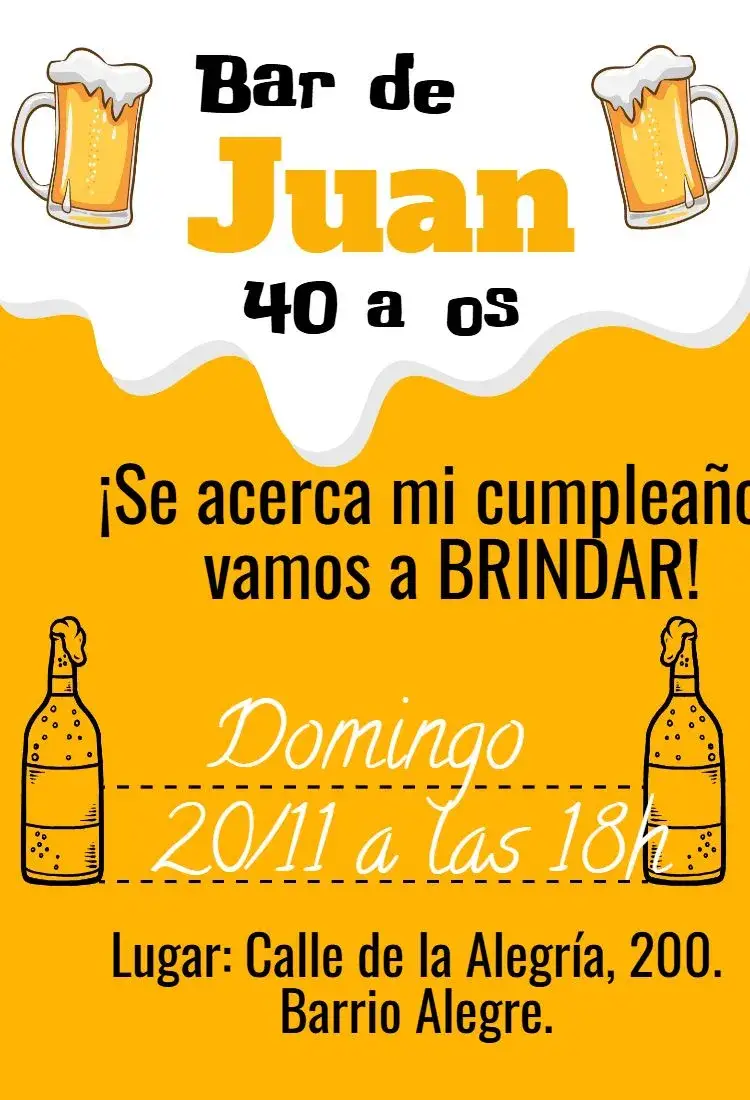 Invitación Cumpleaños Bar Cerveza