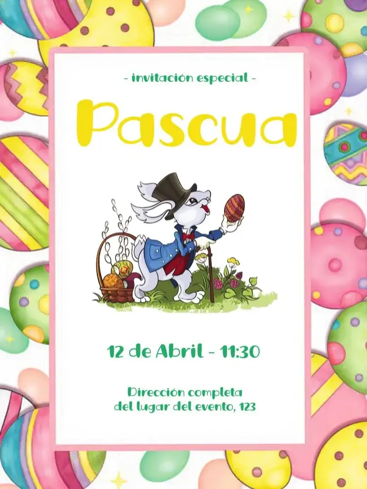 Invitación Pascua Marrón – tema Fechas Conmemorativas marrón, blanco, chocolate, Pascua, gráfico de conejito, huevos decorativos