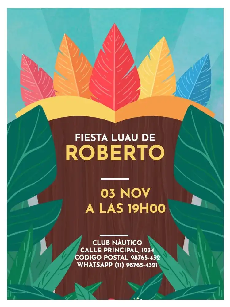 Invitación Fiesta Adulto Luau Hawaiano Claro – tema Cumpleaños Infantil tropical, hawaiano, colorido, folhagem, descontraído