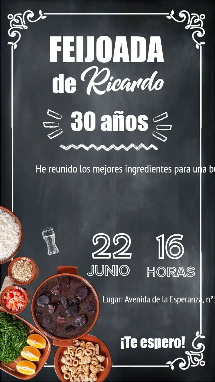 Invitación Feijoada Pizarra Cena/almuerzo – tema Más buscados pizarra, rústico, moderno, desenfadado, colorido, informal