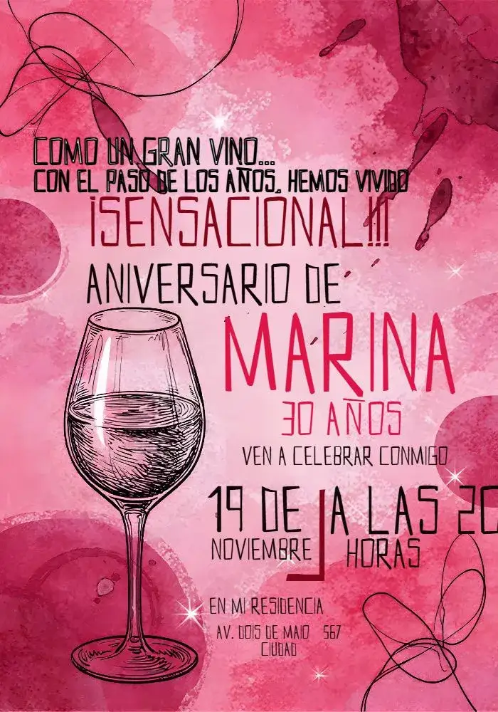 Invitación Vino Adulto – tema Cumpleaños elegante, minimalista, vino, moderno, sobrio