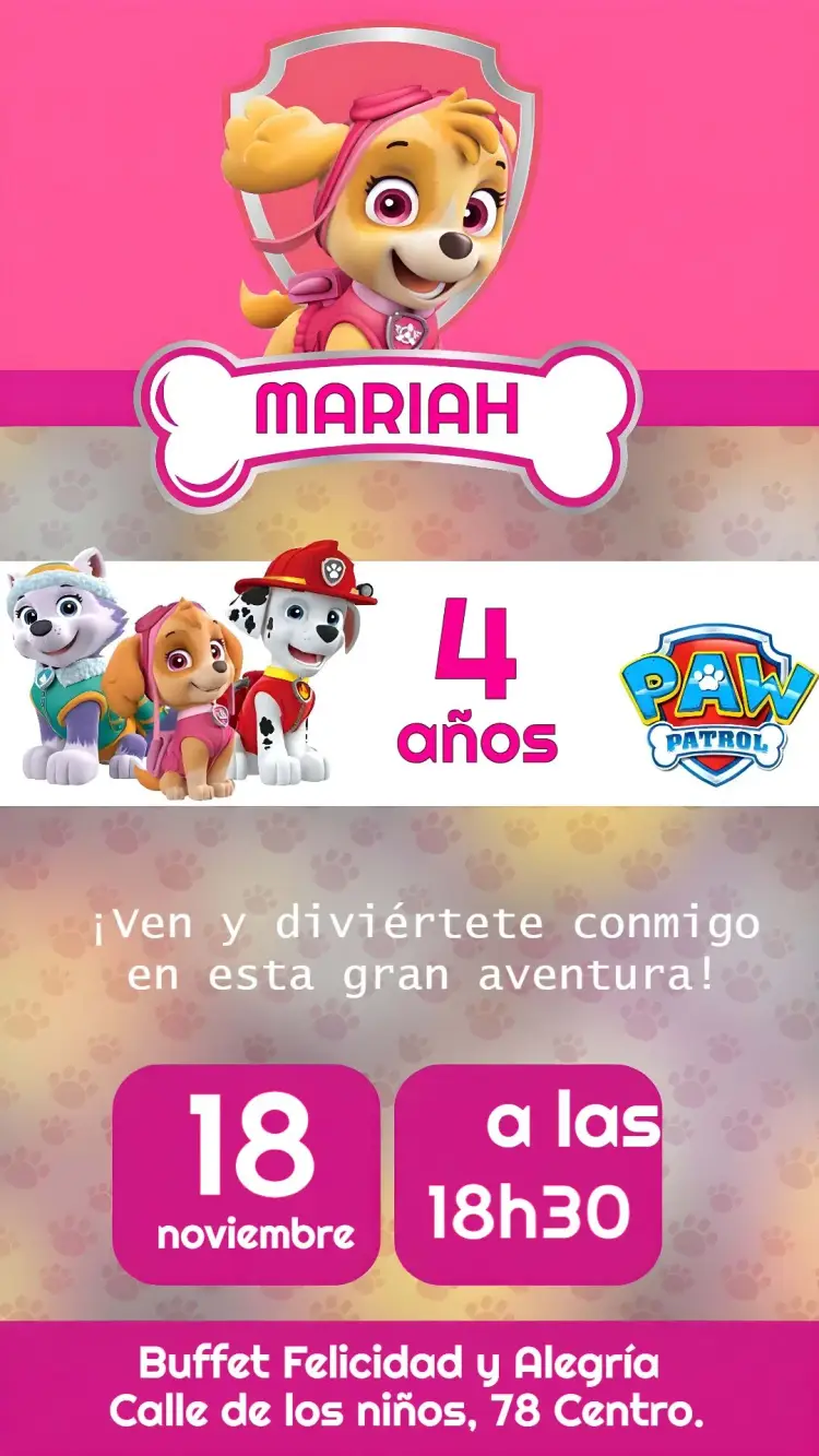 Invitación Patrulla Canina Rosa