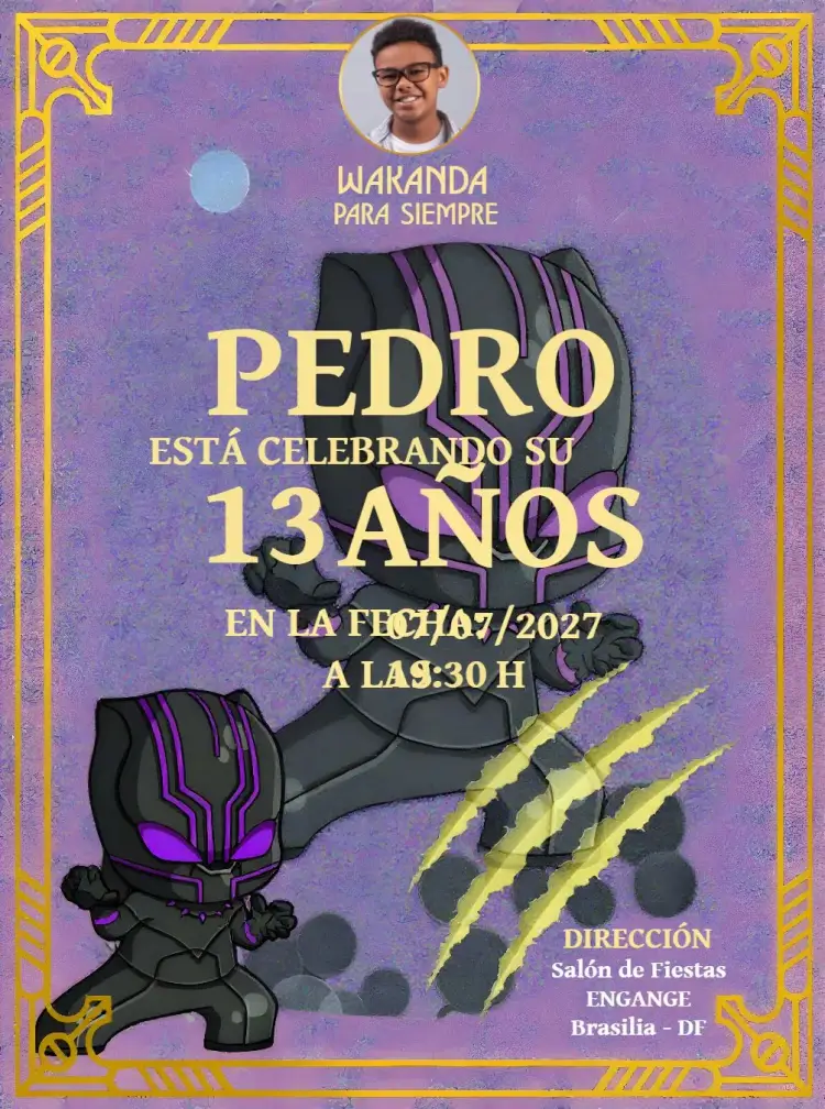 Invitación Wakanda Para Siempre Con Foto Blanco