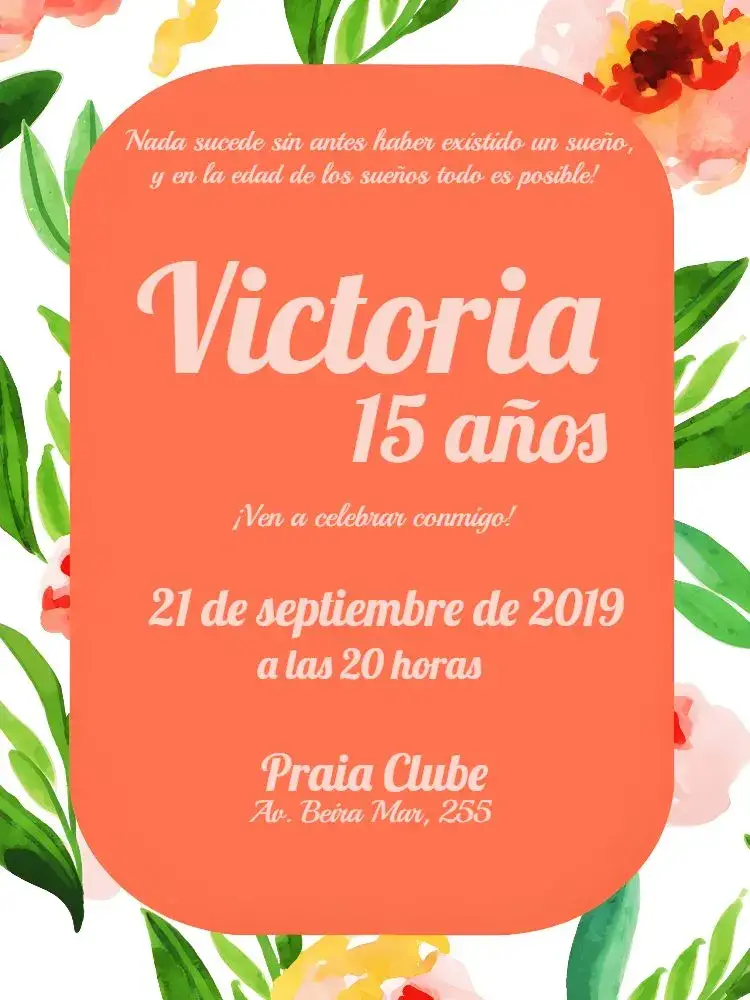 Invitación 15 Años Floral - Fiesta Naranja