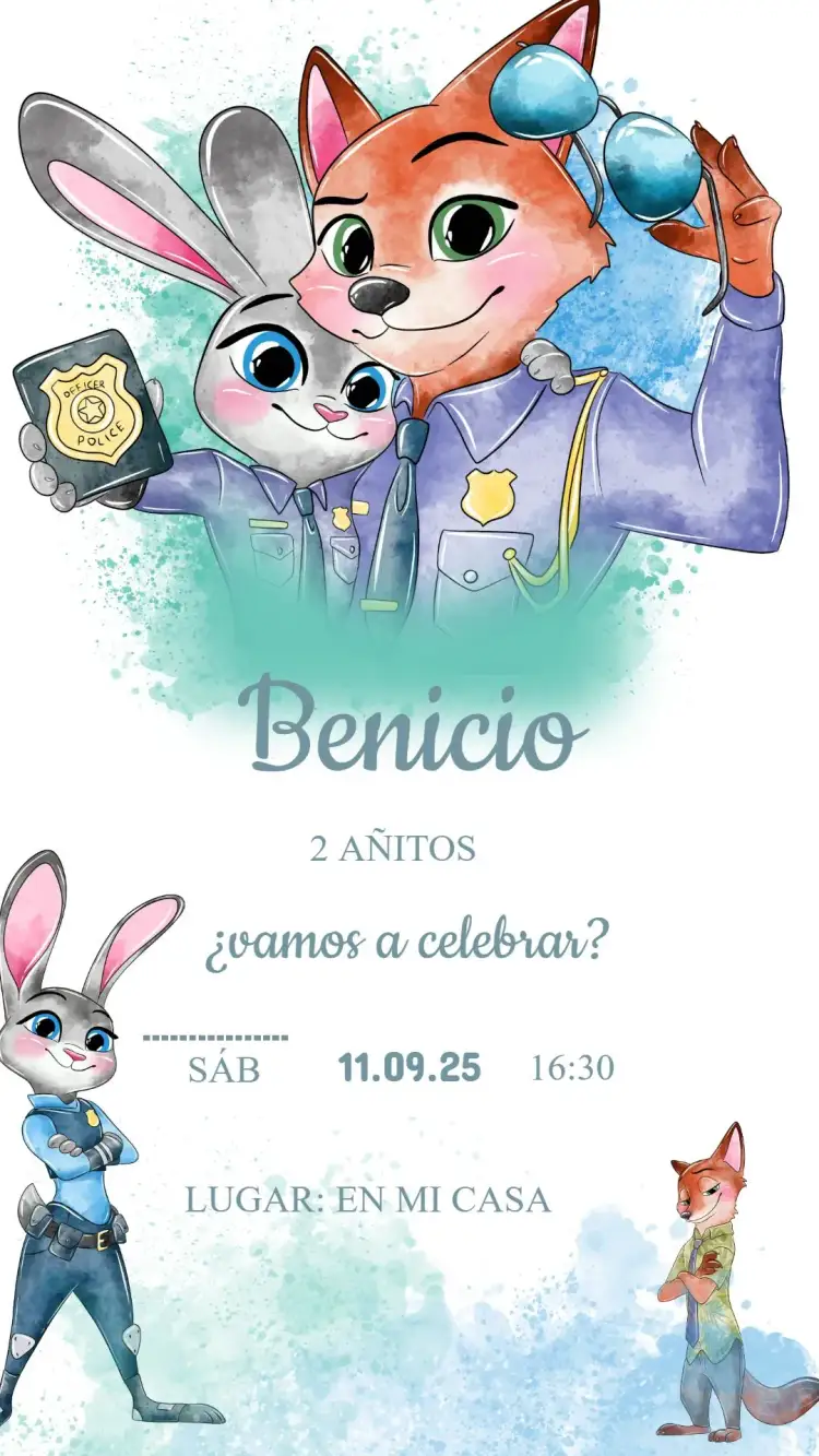 Invitación Invitación Cumpleaños Zootopia – tema Cumpleaños Infantil colorido, divertido, temática de animales, moderno, ilustraciones infantiles