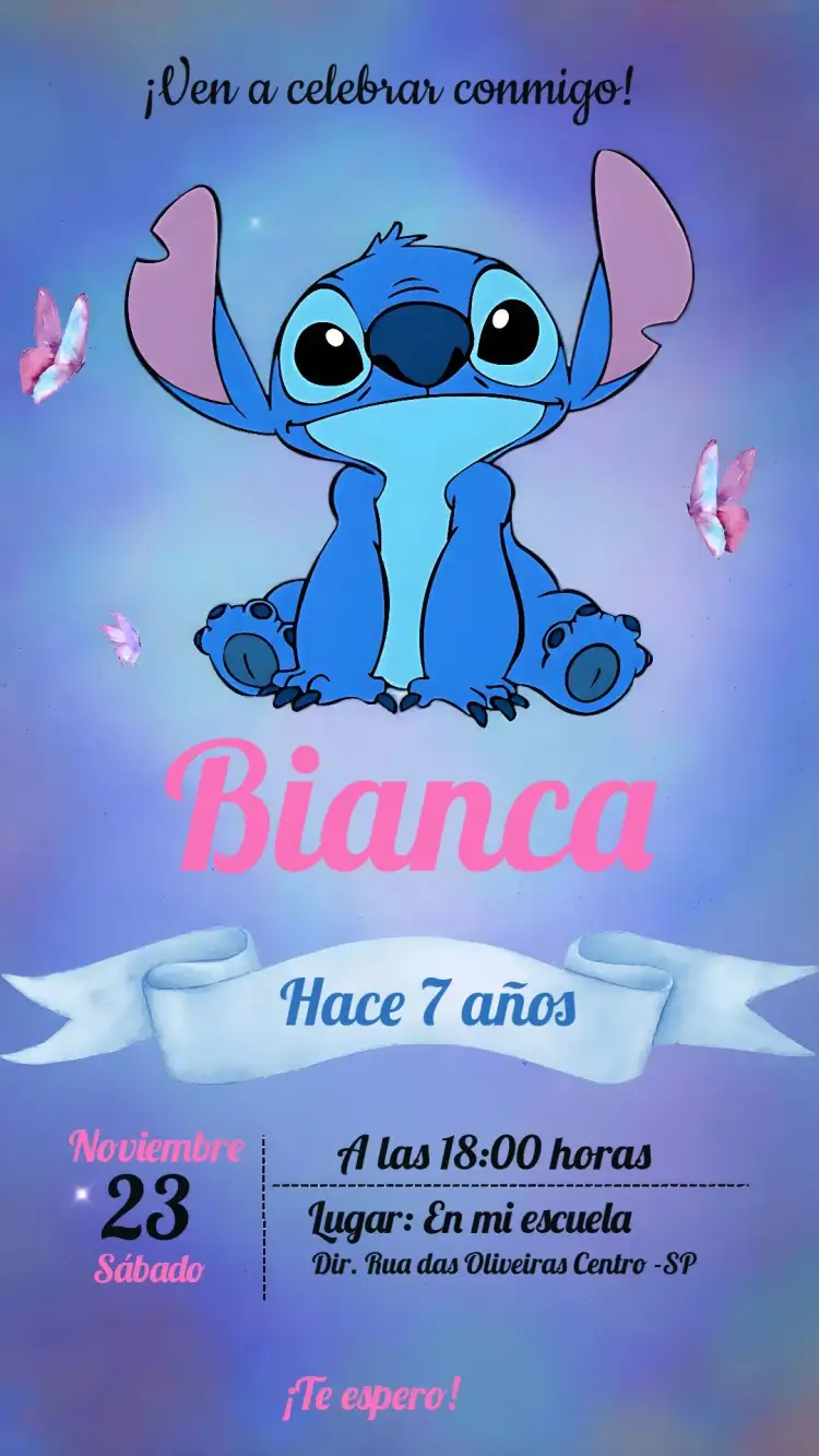 Invitación Stitch Delicado – tema Más buscados delicado, colorido, divertido, Disney, galáxia, infantil