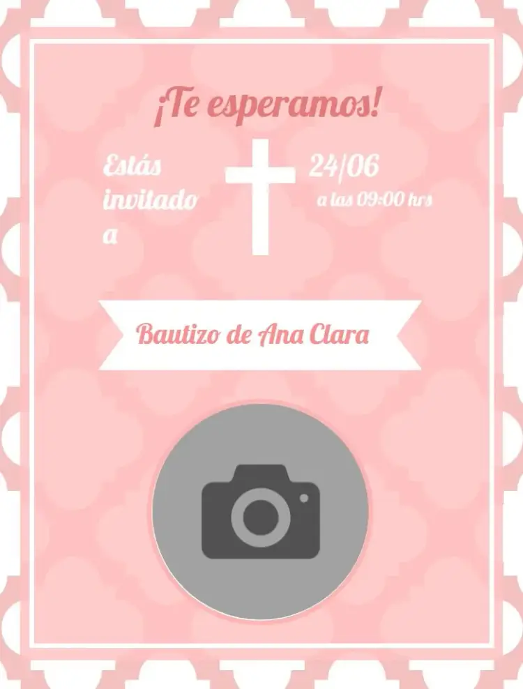 Invitación Batismo Rosa Digital editable y personalizable