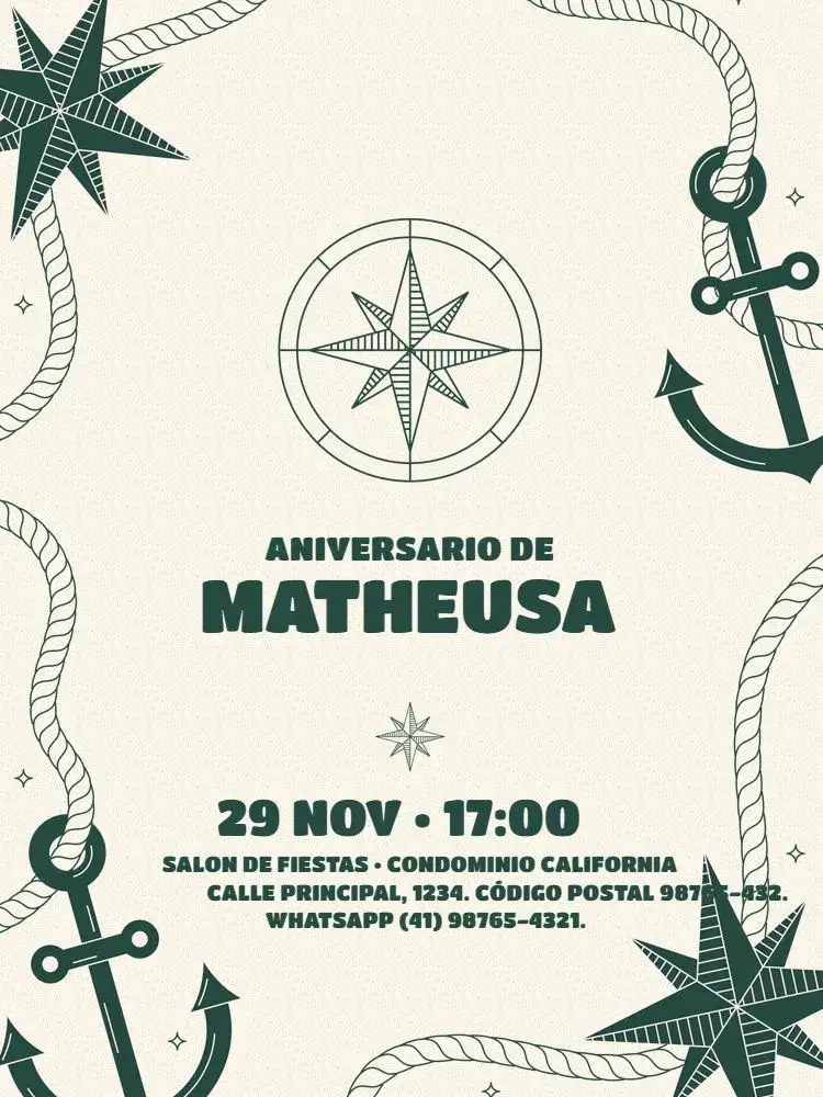 Invitación S De Náutico Âncora Infantil – tema Cumpleaños Infantil náutico, azul y beige, moderno, divertido, minimalista, joven