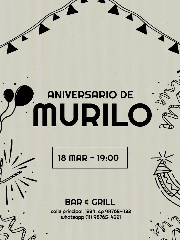 Invitación Hombre Adulto Negro y Beige Claro – tema Cumpleaños Infantil elegante, festivo, moderno, sencillo, masculino