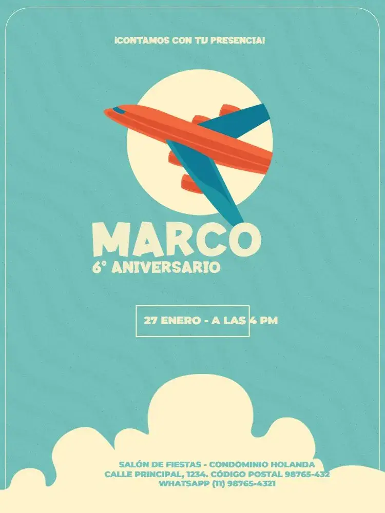 Invitación Infantil Masculino Avión Azul Encuentro