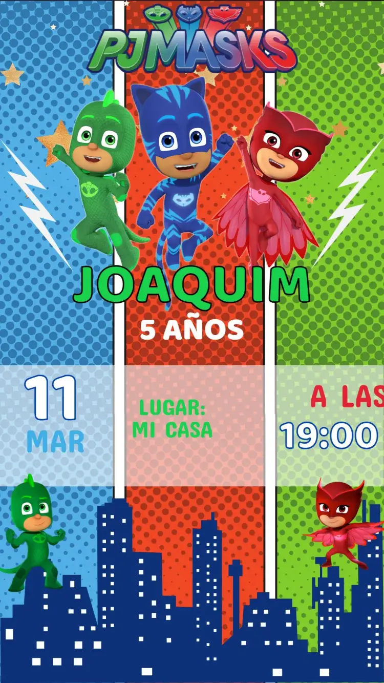 Invitación Cumpleaños PJ Mask