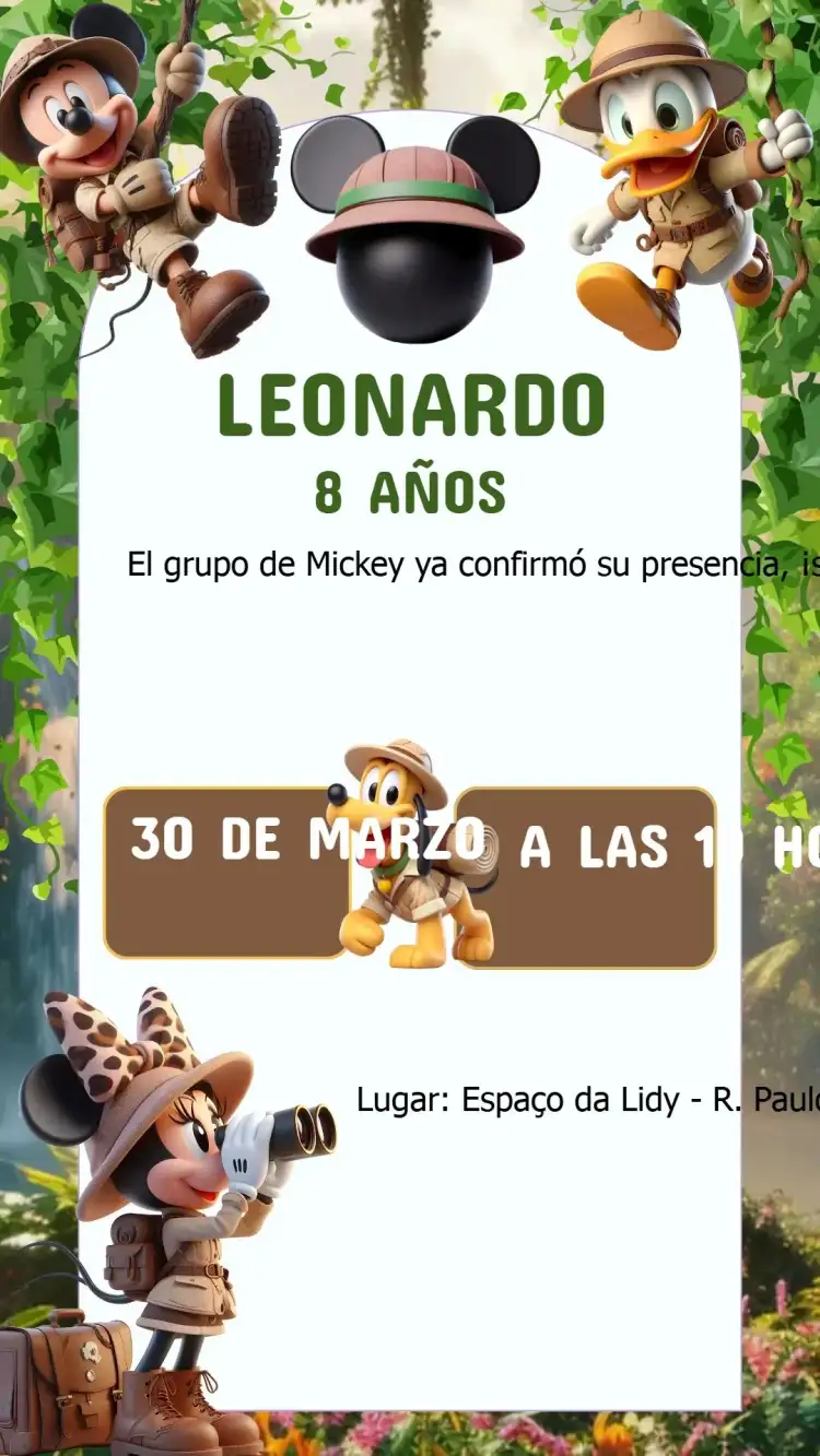 Invitación Cumpleaños Mickey Safari