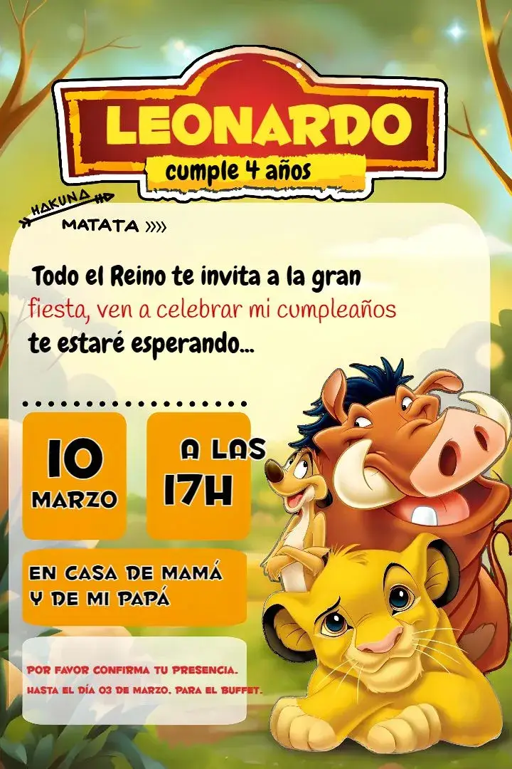 Invitación Rey León Simba
