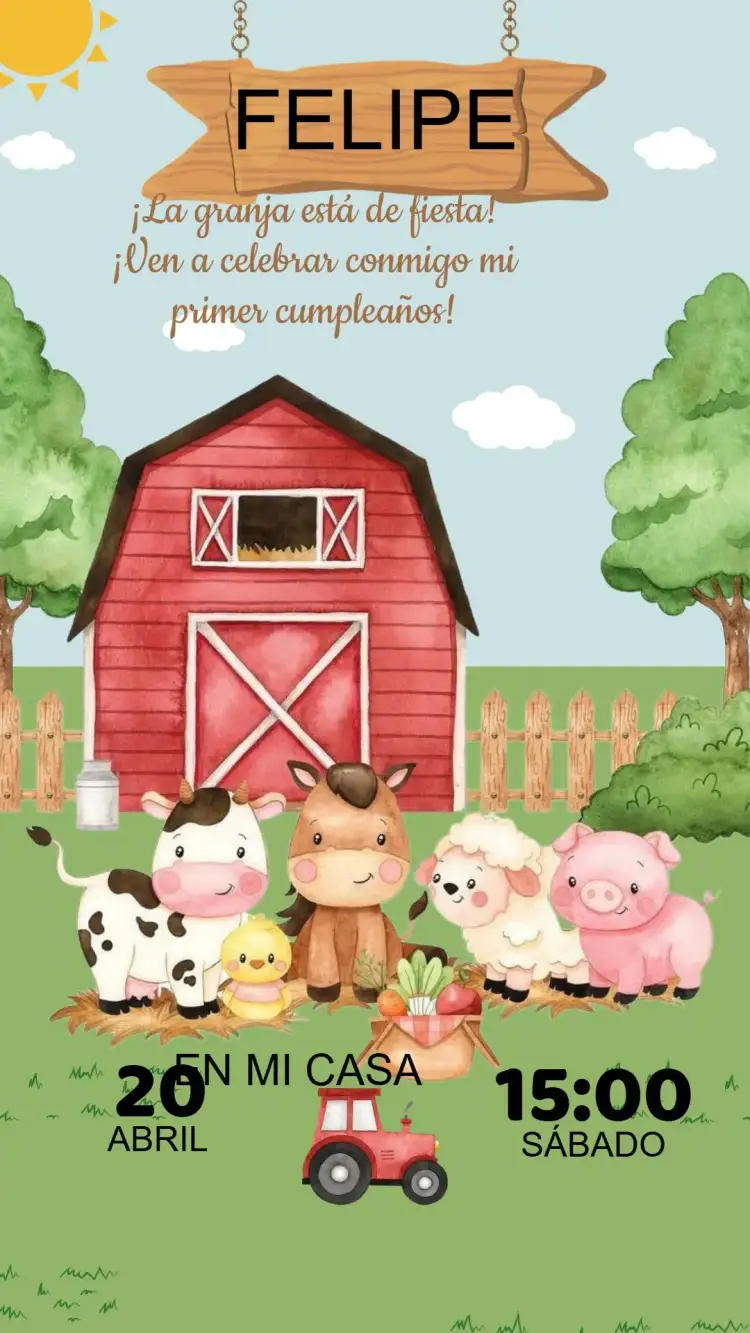 Invitación Invitación Cumpleaños Granja – tema Cumpleaños Infantil rural, colorido, divertido, animales, vibrante
