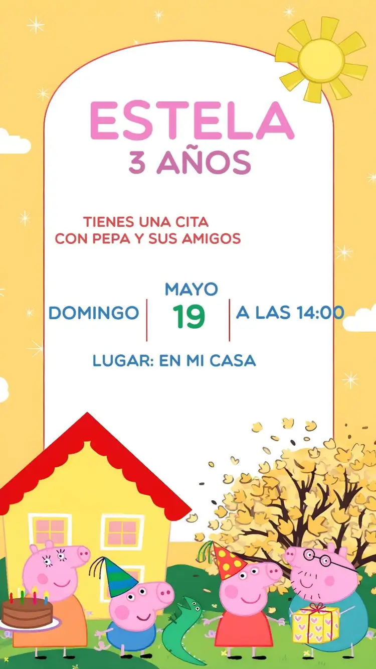 Invitación Pepa Pig – tema Cumpleaños Infantil colorido, divertido, infantil, temático, animado, juguetón