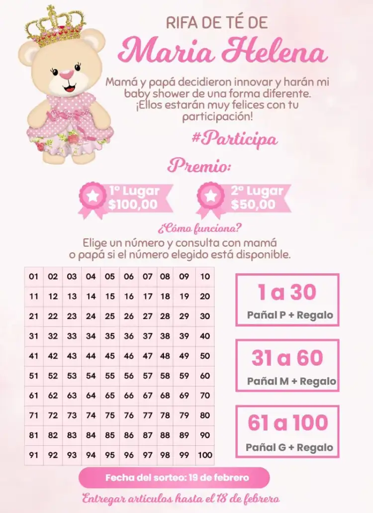Invitación Rosa realeza – tema Té Rifa rosa, naturaleza, animales, delicado, charmoso