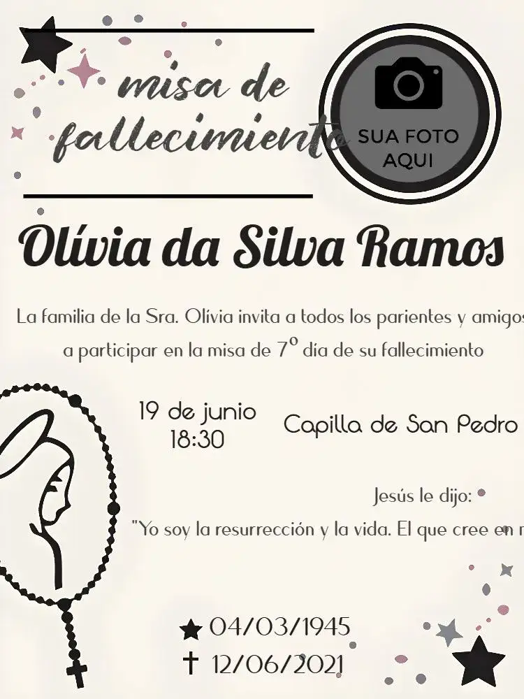 Invitación Para Misa De Fallecimiento Con Foto Día – tema Fechas Conmemorativas minimalista, elegante, sóbrio, moderno, clásico, negro y gris