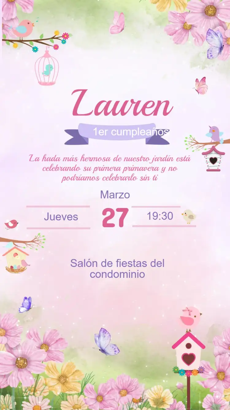 Invitación Invitación Cumpleaños JARDÍN ENCANTADO – tema Cumpleaños Infantil jardín, floral, colorido, lúdico, fantasía, suave