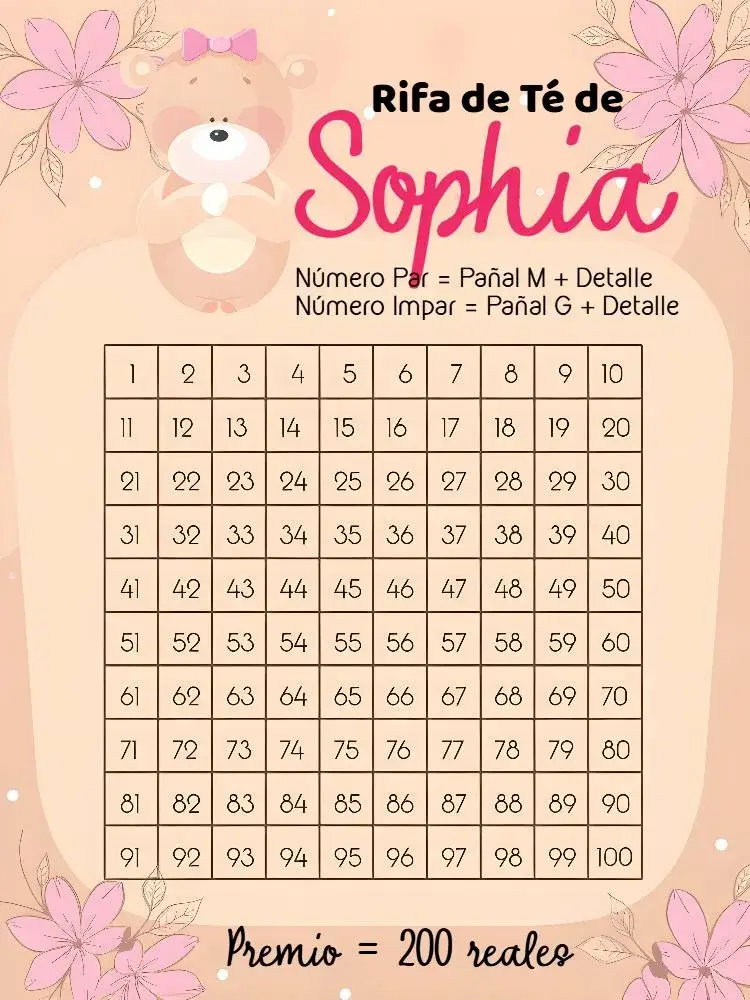 Invitación Recordatorio De Rifa de Té Osita Princesa Niña – tema Té Rifa floral, rosa, moderno, infantil, delicado, colorido