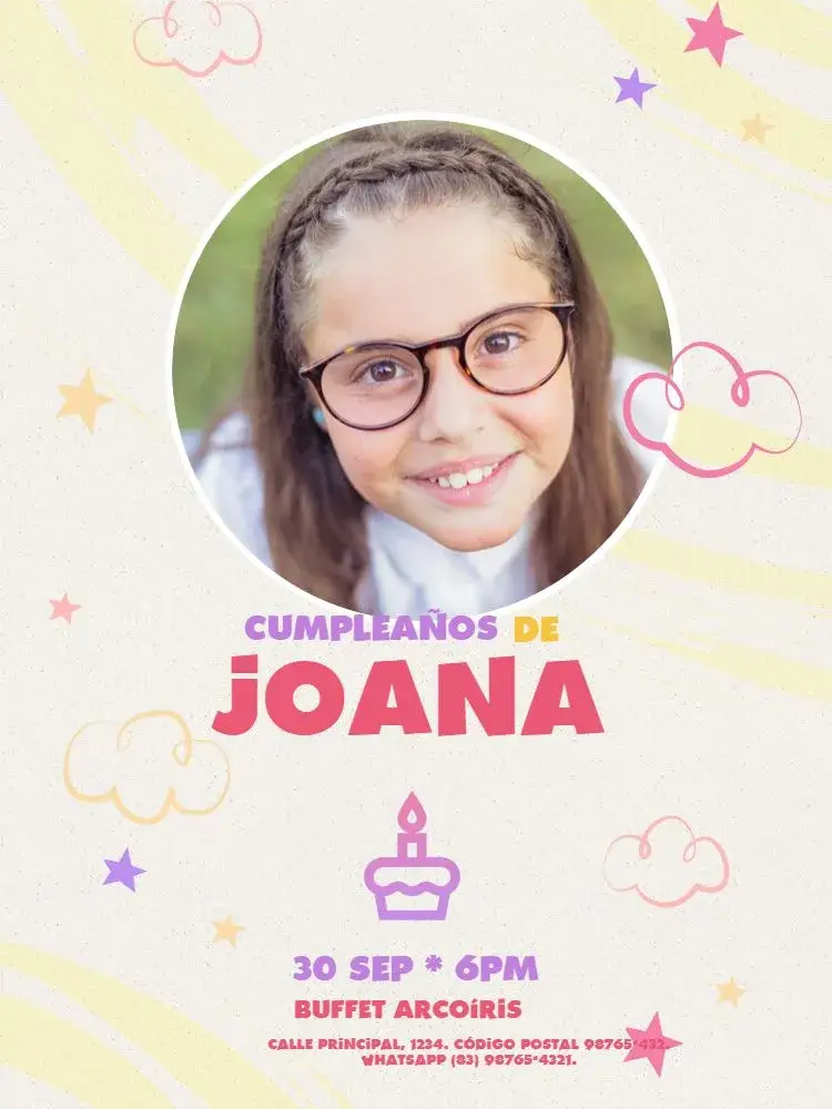 Invitación Con Foto Delicado Infantil – tema Cumpleaños Infantil delicado, colorido, lúdico, infantil, moderno