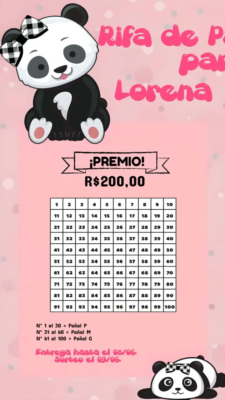 Invitación Té Rifa Panda Safari – tema Té Rifa safari, panda, lúdico, rosa y negro, divertido, temático