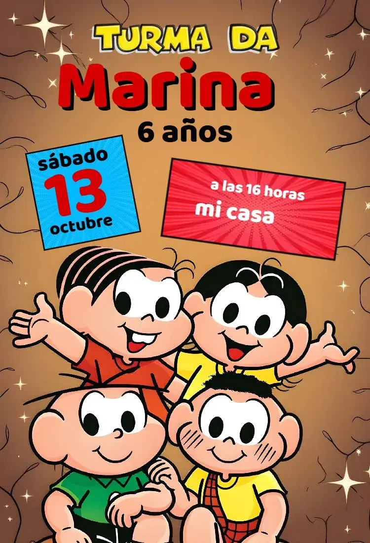 Invitación Turma Da Mónica Tirinhas editable y personalizable