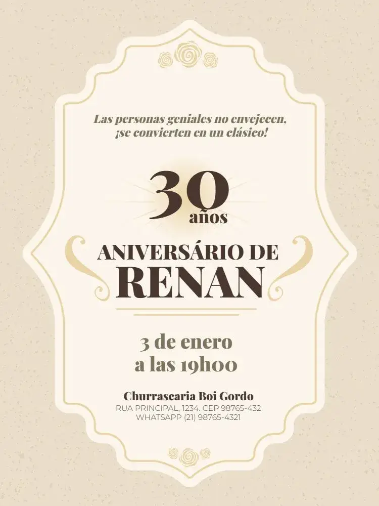 Invitación 30 Años Divertido y Elegante Beige