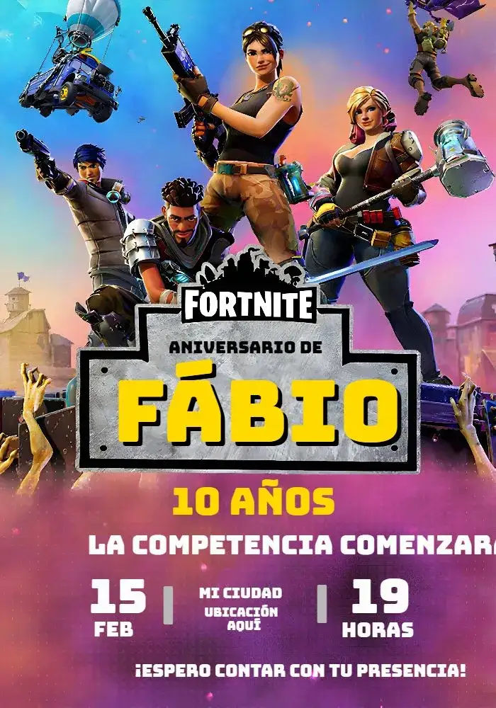 Invitación Fortnite Game – tema Más buscados colorido, moderno, gamer, temático, juvenil, divertido