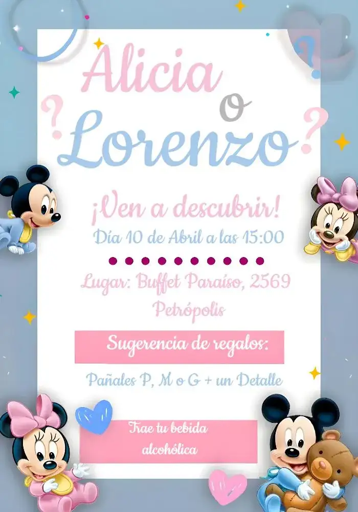 Baby Shower Revelación Minnie y Mickey