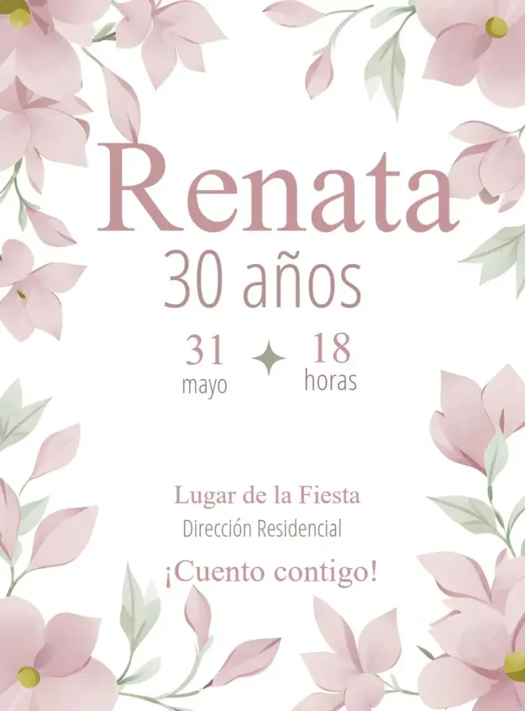 Invitación Floral Rosa Adulto – tema Cumpleaños floral, rosa, elegante, moderno, sustentable, sofisticado