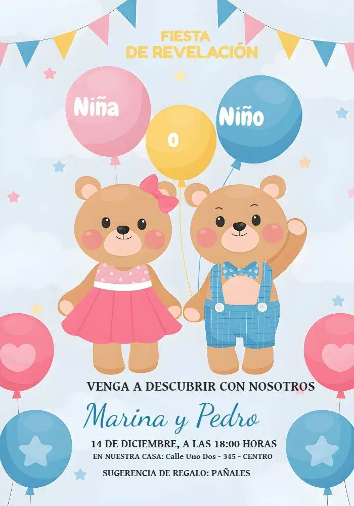 Invitación Baby Shower Ositos Rosa