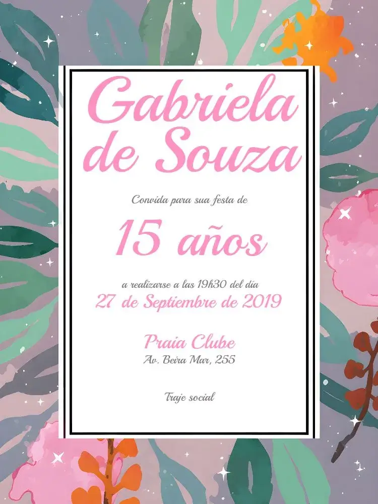 Invitación Fiesta De 15 Años En El Jardín En Acuarela Costera