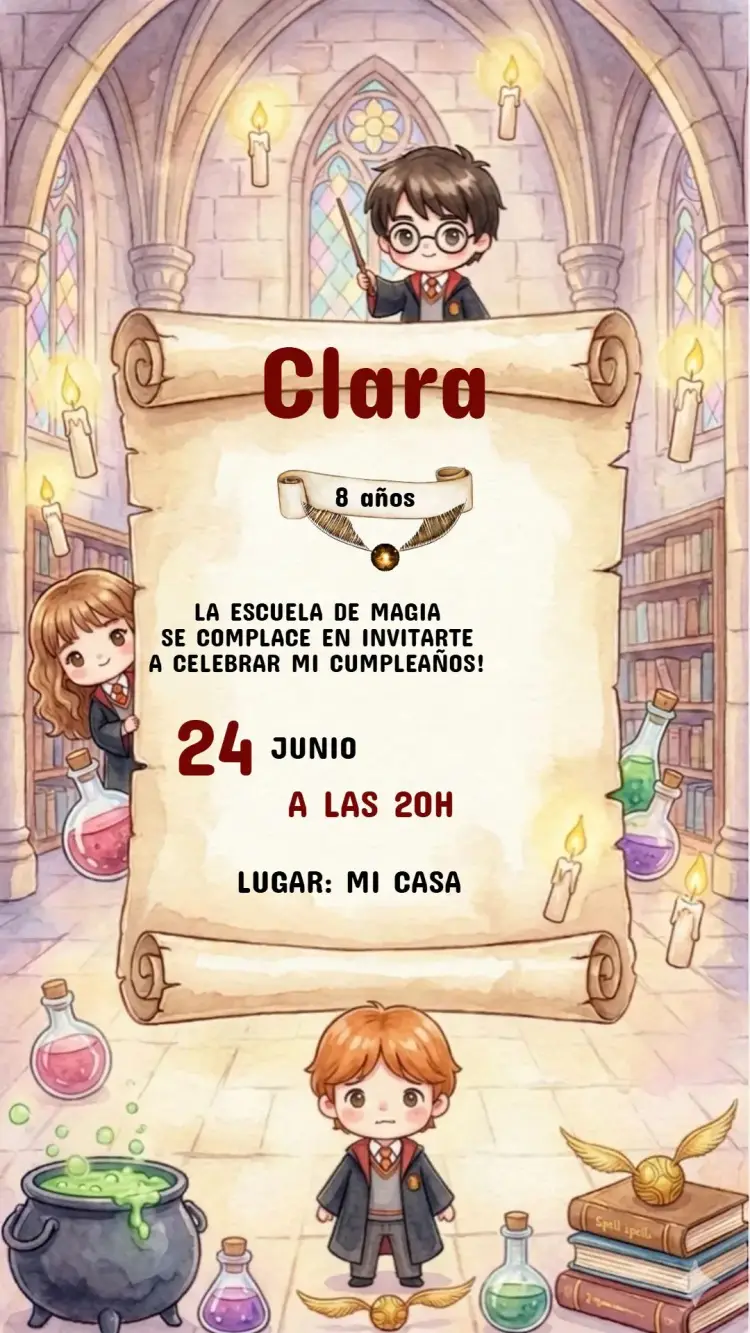 Invitación Cumpleaños Infantil Harry Potter