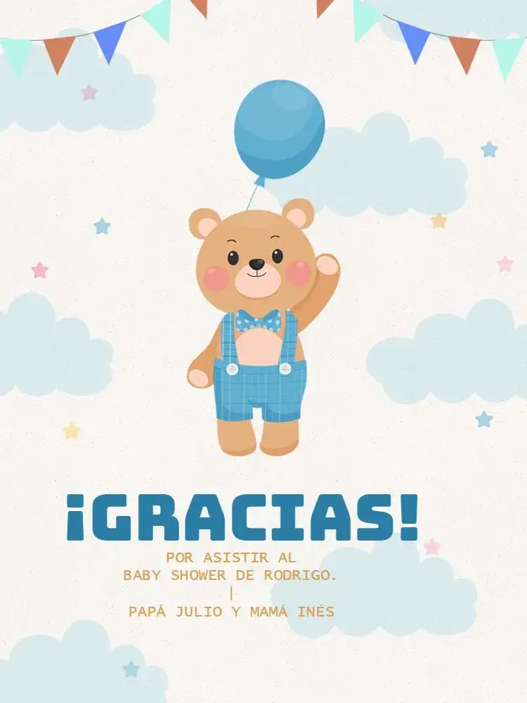Invitación Tarjeta De Agradecimiento Presencia Baby Shower Revelación Azul Bebé – tema Tarjeta azul claro, infantil, lúdico, oso de peluche, festivo