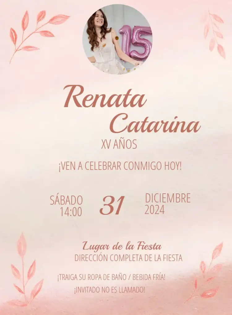 Invitación Rosa 15 Años Con Foto