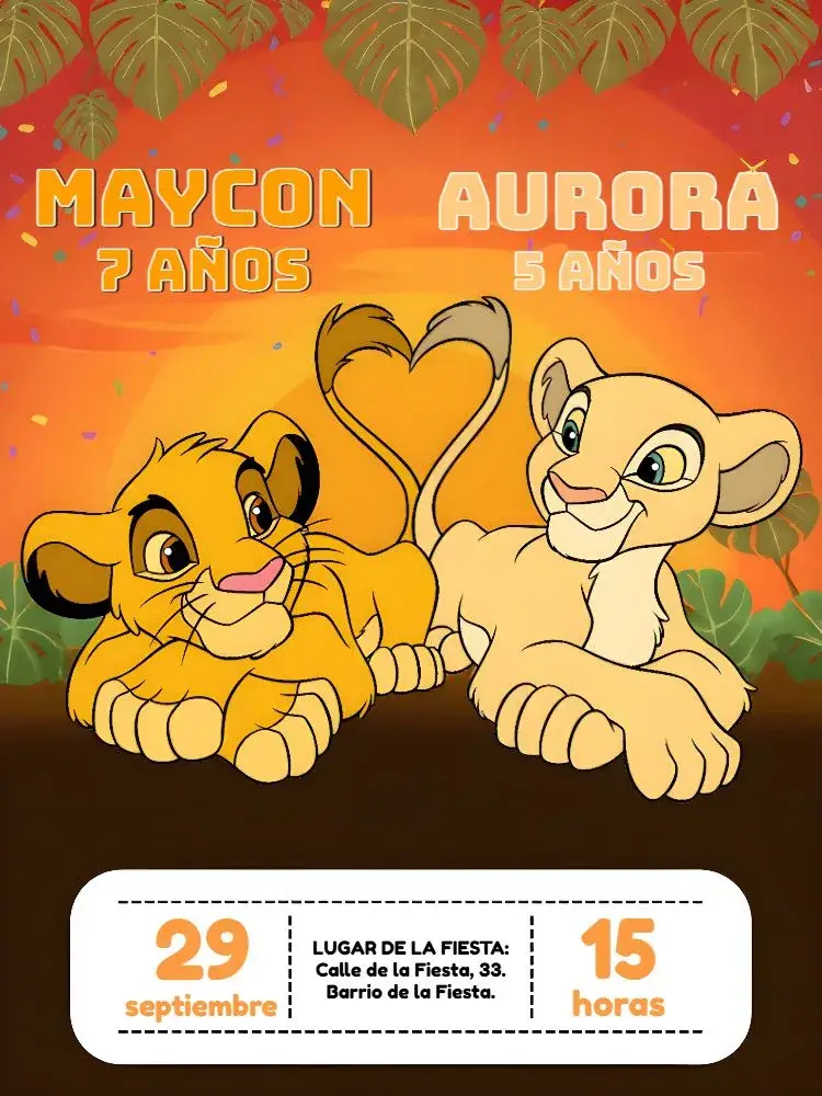 Invitación Doble Simba y Nala León