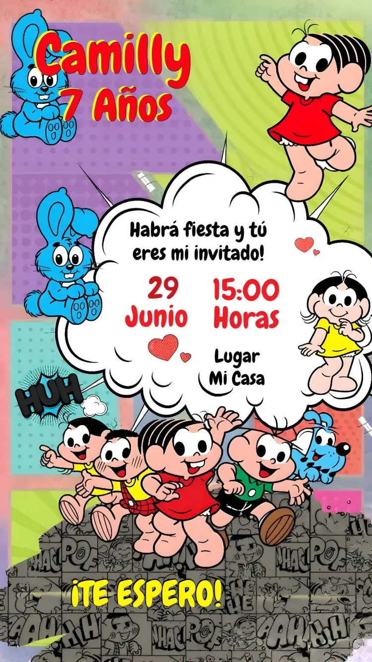 Invitación Tema de la Turma Da Mônica editable y personalizable